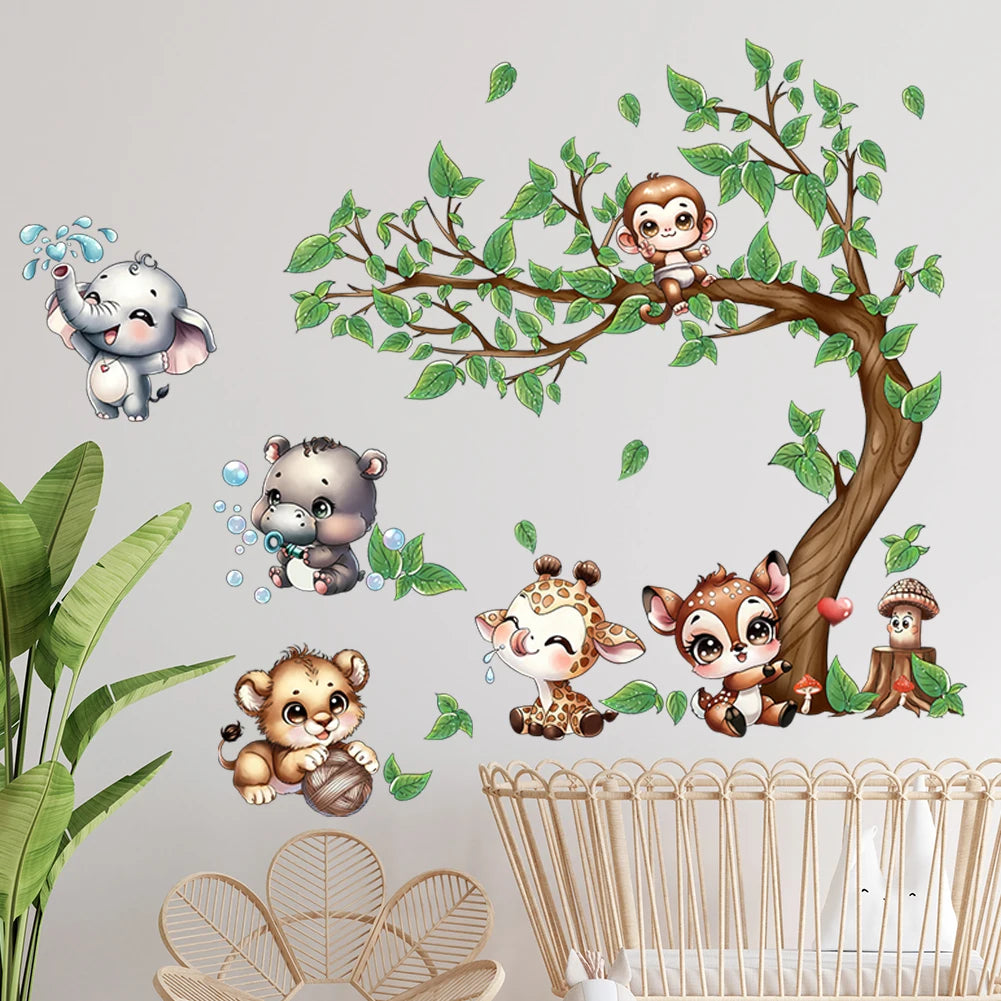 Animals Playing by the Tree Wall Stickers for Kids-HomeDecorDecals_com