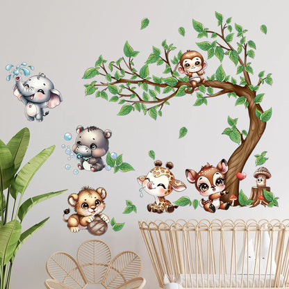 Animals Playing by the Tree Wall Stickers for Kids-HomeDecorDecals_com