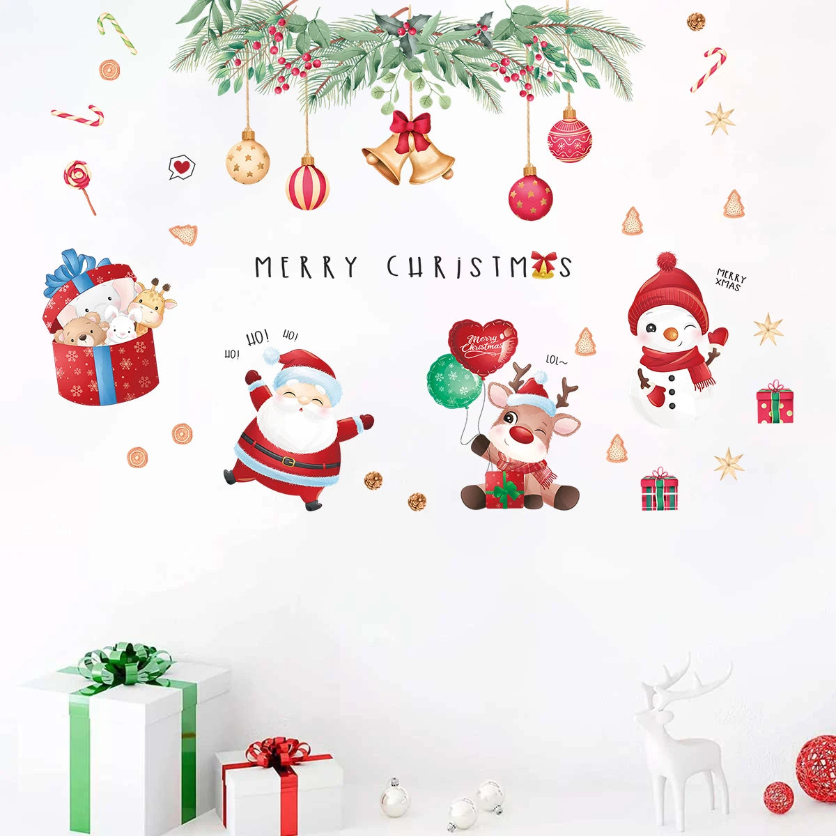 1pc PVC Removable Cartoon Santa Claus Snowman Pattern Wall Stickers for Kids Room Decor Christmas Decoration Bedroom Wall Decals-HomeDecorDecals_com