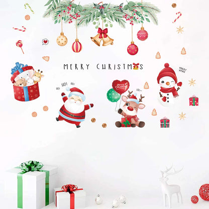 1pc PVC Removable Cartoon Santa Claus Snowman Pattern Wall Stickers for Kids Room Decor Christmas Decoration Bedroom Wall Decals-HomeDecorDecals_com
