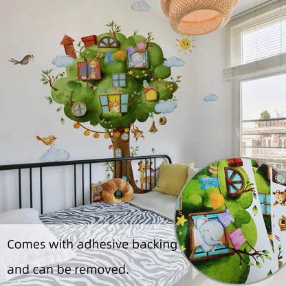 Tree Treasure Box Cloud Cute Animal Creative Wall Stickers Bedroom Living Room Background Kindergarten Decoration Self Adhesive-HomeDecorDecals_com