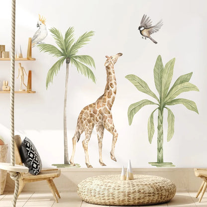 Close-up view of Large Animals Tropical Watercolour Wall Decal | Room Decor by HomeDecorDecals.