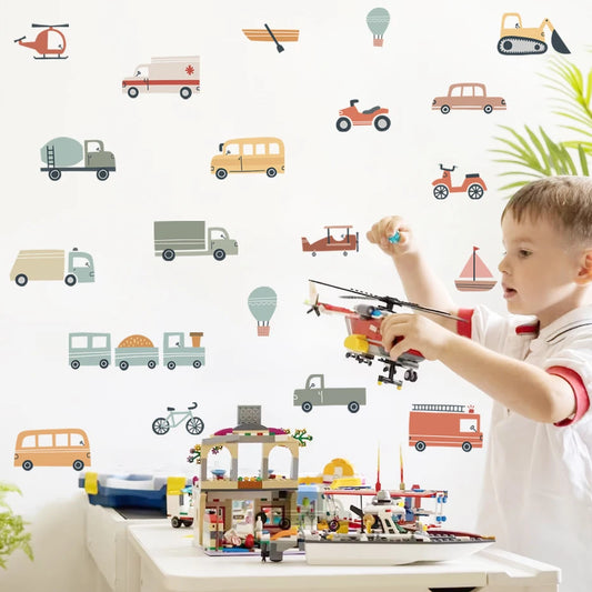 Watercolour Cartoon Cute Vehicles Car Bus Wall Decals for Kids-HomeDecorDecals_com