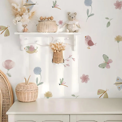 Boho Pink Butterfly Birds Wall Stickers Decoration for Kids Room Living Room Interior House Decor Vinyl Wall Decals Art Mural-HomeDecorDecals_com