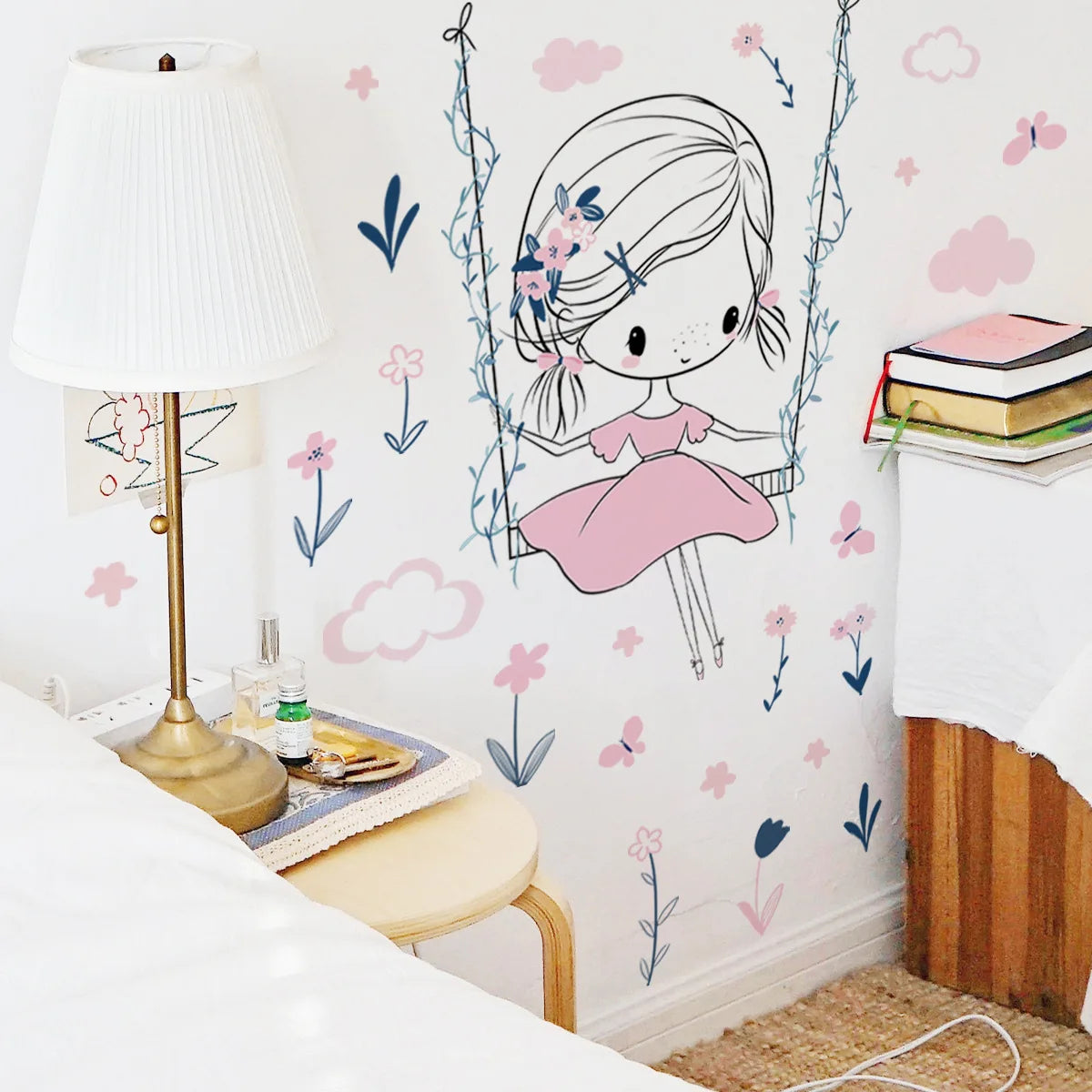 Cartoon girl dandelion Wall Stickers Creative Home Wall Decor Self-adhesive Kids Room Decoration Bedroom Background Wall Decor-HomeDecorDecals_com