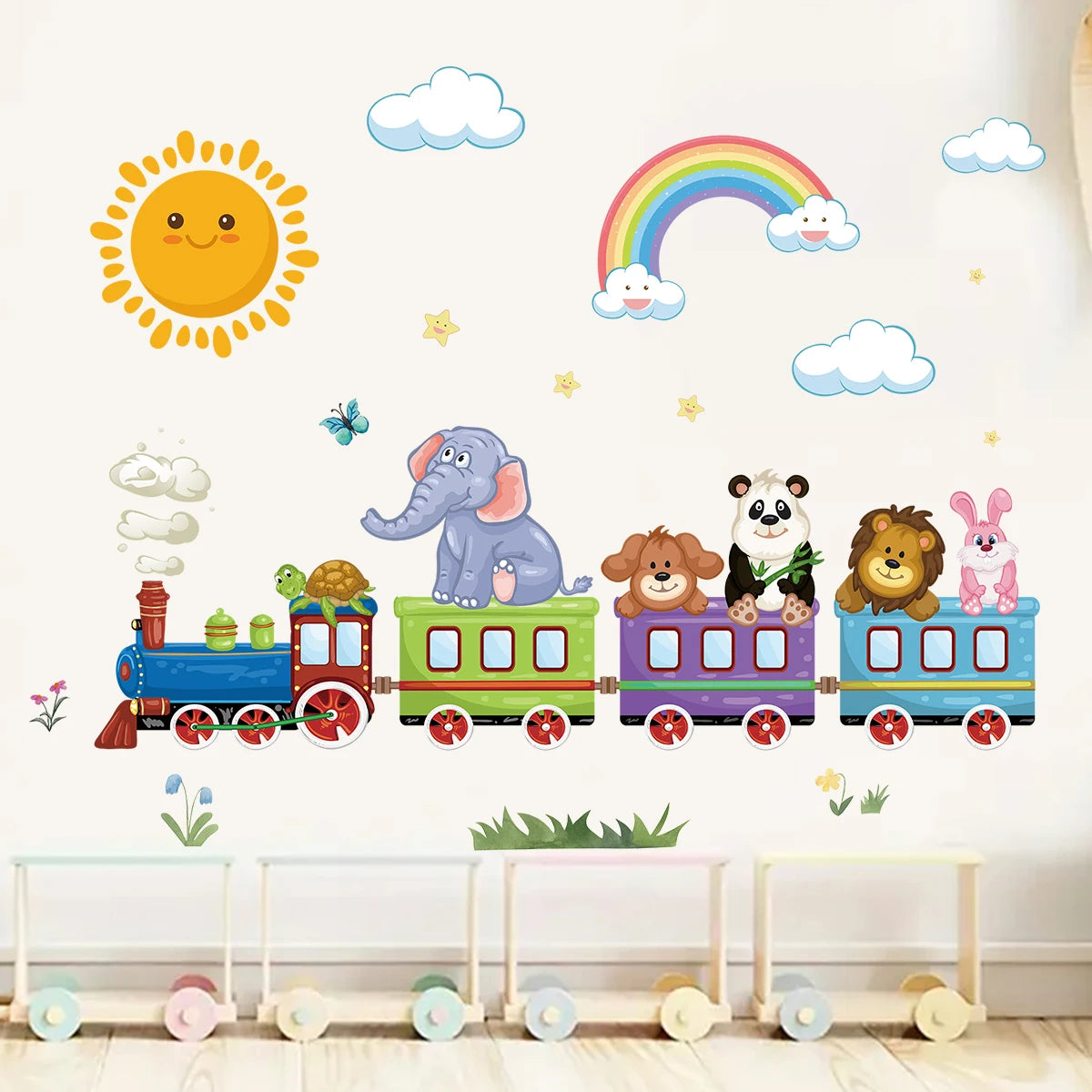 Cute Rainbow Train Wall Sticker PVC Kids Room Decor-HomeDecorDecals_com