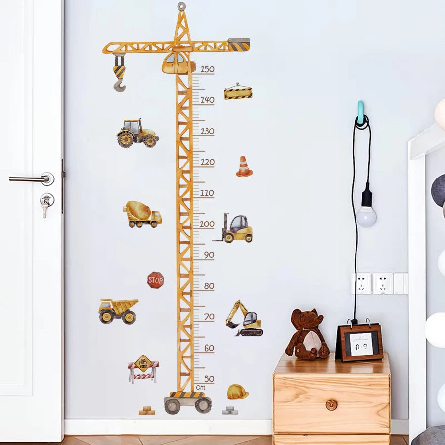 Cartoon Crane Construction Height Chart Wall Decal For Kids-HomeDecorDecals_com