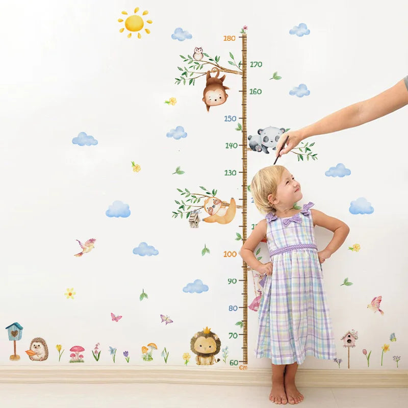 Large Cartoon Forest Animal Growth Chart - Elephant Tiger Removable Height Ruler Sticker, Kids Room Jungle Decor-HomeDecorDecals_com