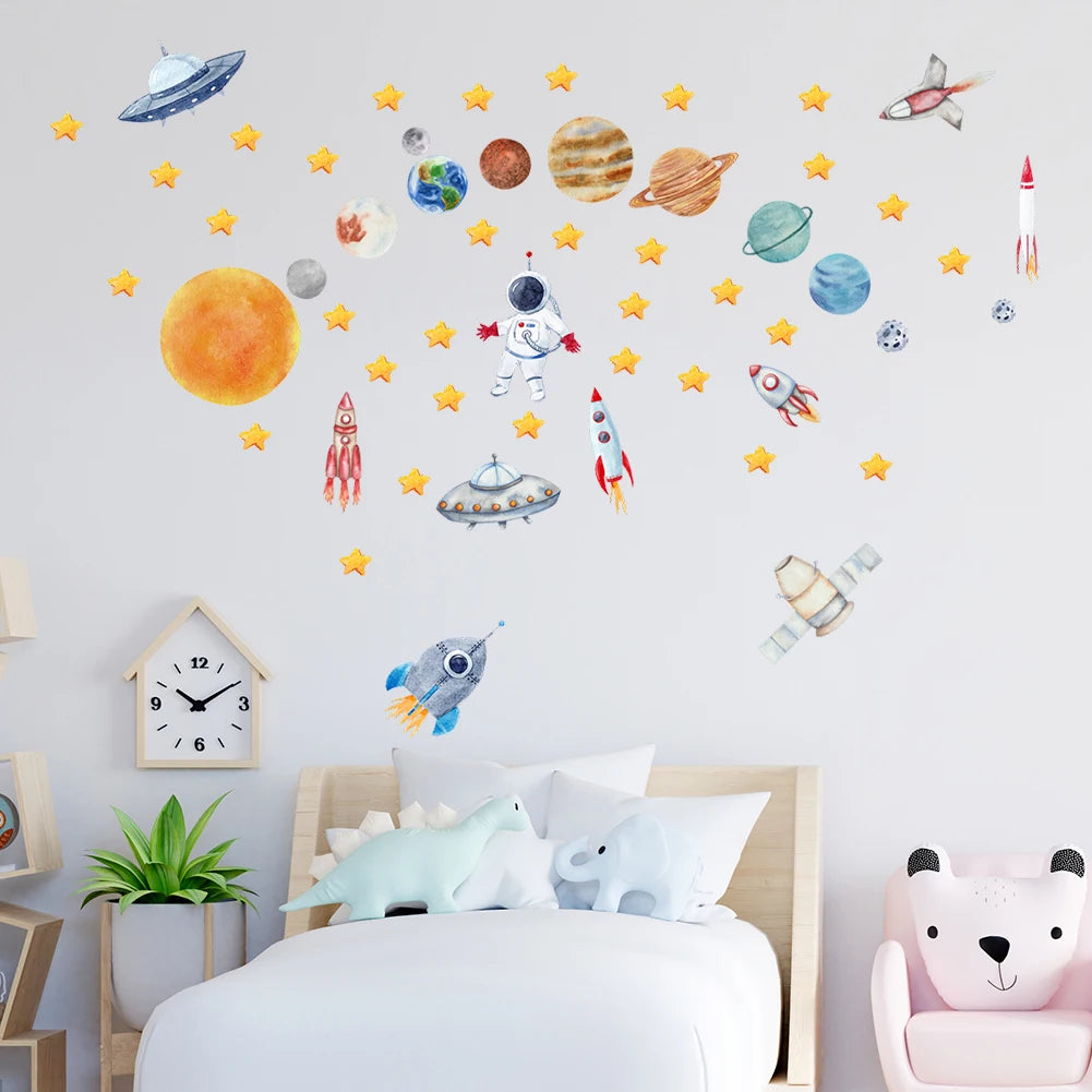 Creative Travel Planet Space Astronaut Wall Stickers Detachable Children's Room Nursery Background Decoration Wall Stickers-HomeDecorDecals_com
