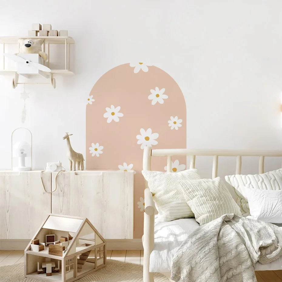 Boho Flowers Arch Wallpaper Nursery Decal Children's Room Baby Sticker Kids Bedroom Living Vinyl Home Decoration Peel and Stick-HomeDecorDecals_com