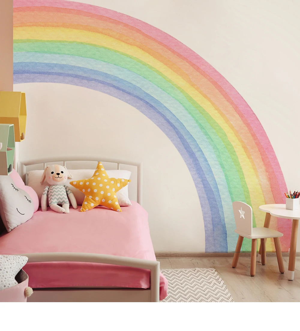Large Watercolor Rainbow Wall Stickers For Kids Rooms Giant Child Wall Rainbow Stickers Pastel Boho Rainbow Wall Sticker-HomeDecorDecals_com