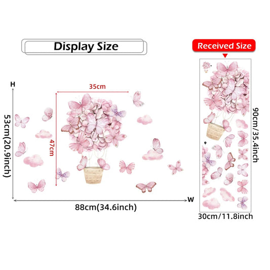 Pink Flower Hot Air Balloon Wall Decal | Kids Room Decor removable peel and stick wall decal by HomeDecorDecals.