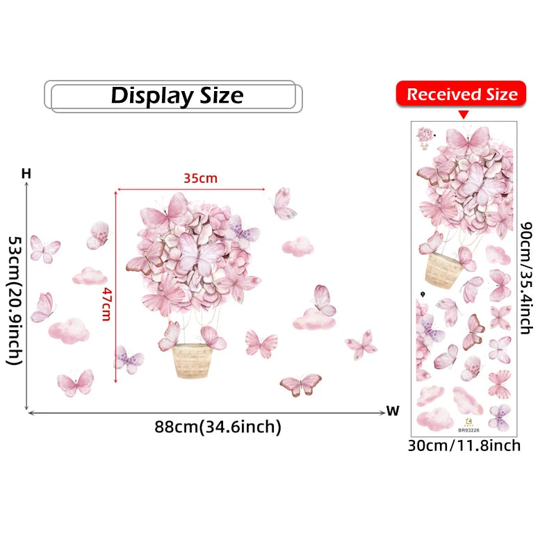 Pink Flower Hot Air Balloon Wall Stickers-HomeDecorDecals_com
