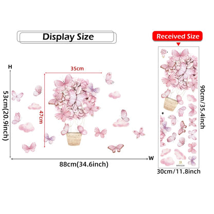 Pink Flower Hot Air Balloon Wall Stickers-HomeDecorDecals_com