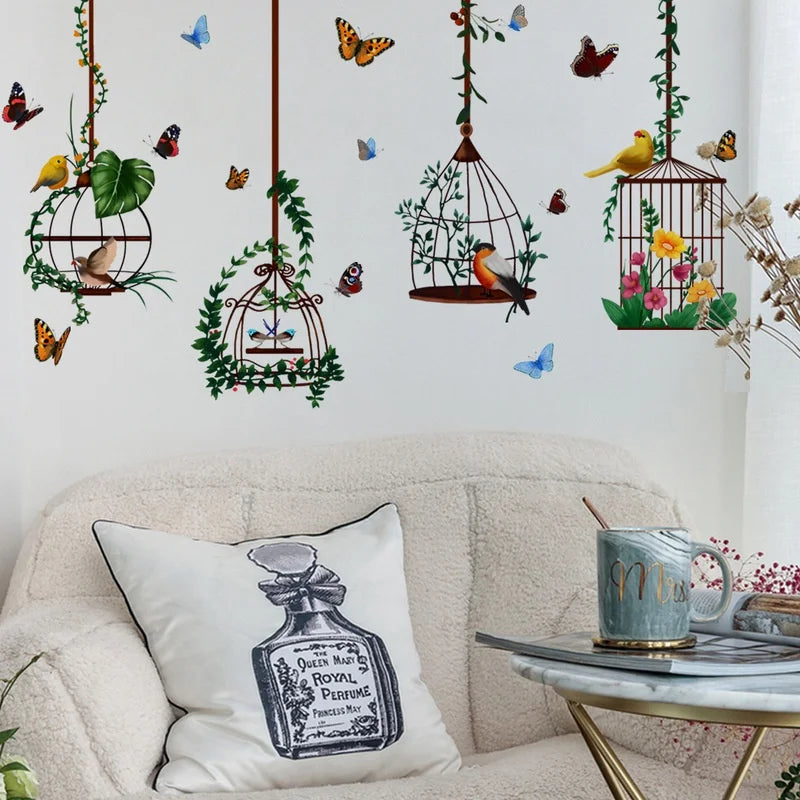 Additional view of Beautiful Butterfly and Bird Cage Wall Decal | Home Decor by HomeDecorDecals.