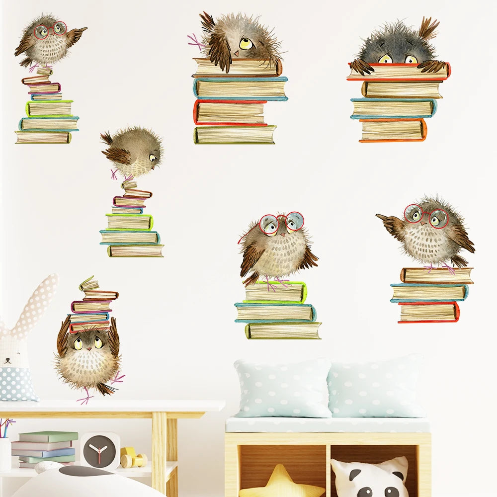 Cute Owl Books Wall Stickers PVC Kids Room Decor-HomeDecorDecals_com