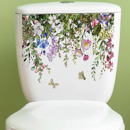Green Plant Leaves Bathroom Toilet Sticker WC Closestool Wall Sticker Self Adhesive Mural Beautify Flower Home Decoration Decals-HomeDecorDecals_com