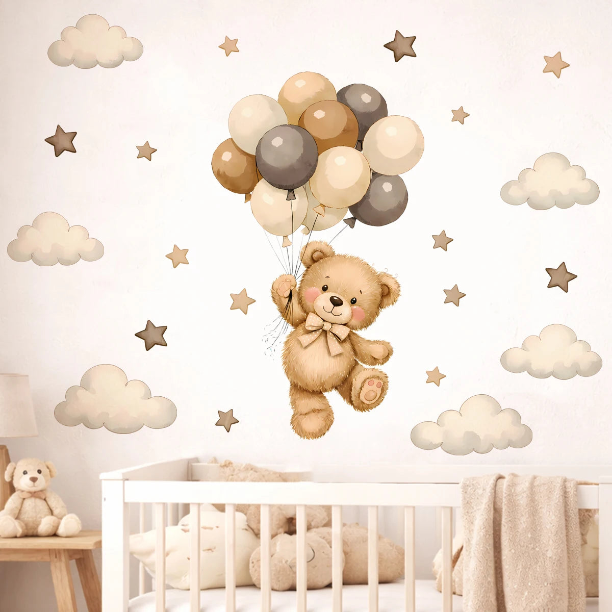 Adorable Teddy Bear Balloons Stars Clouds Wall Sticker Nursery Child Room Art Vinyl Decal Kids Room Bedroom Living Home Decor-HomeDecorDecals_com