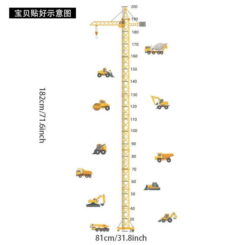 Height Stickers Construction Vehicle Tower Crane for Kids Room Kindergarten Baby Measuring Height Ruler Wall Stickers Boys Gift-HomeDecorDecals_com