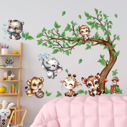 Animals Playing by the Tree Wall Stickers for Kids-HomeDecorDecals_com