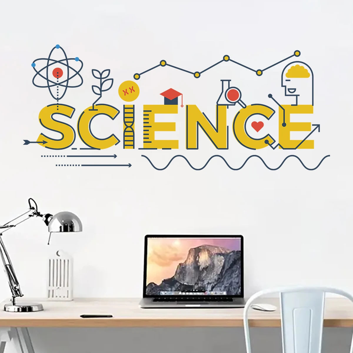 1Pc Cartoon "science" Text Laboratory Wall Decals Study Room Decoration Classroom Wall Stickers for Kids Room Children's Home-HomeDecorDecals_com