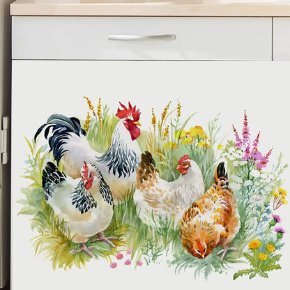 Close-up view of Countryside Style Hen in Grass Wall Decal | Home Decor by HomeDecorDecals.