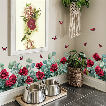 Retro Red Rose Flowers and Butterfly Wall Decal | Home Decor by HomeDecorDecals.
