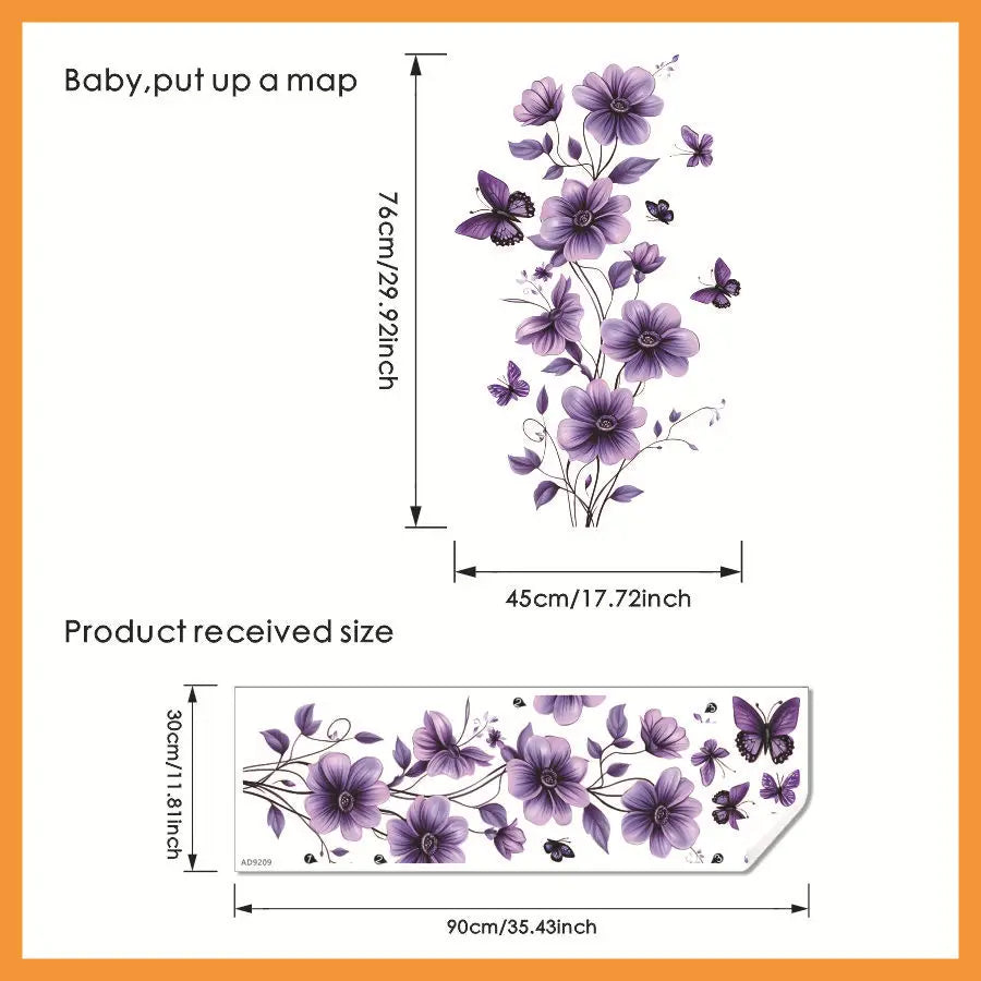 1PCS Purple Flowers Green Plants Butterfly Bedroom Living Room Wall Decoration Wall Stickers Home Accessories Self-Adhesive-HomeDecorDecals_com