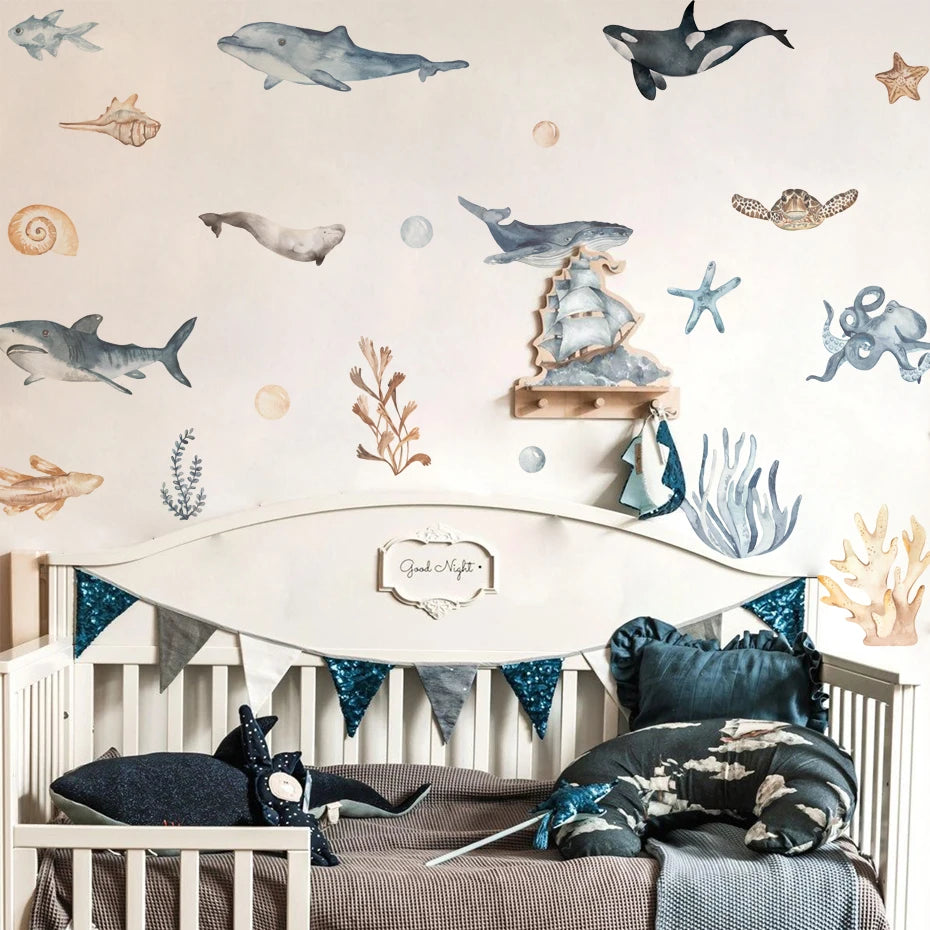 Cartoon Ocean Animals Wall Decal | Room Decor design details by HomeDecorDecals.