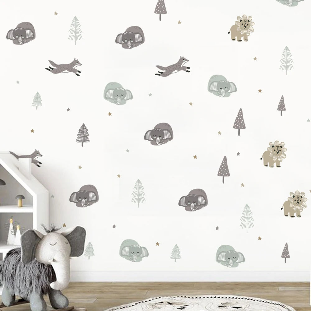 Cartoon Safari Animals Wall Decal | Room Decor displayed in room decor by HomeDecorDecals.