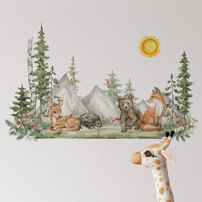Close-up view of Hand Painted Style Animals Forest Wall Decal | Home Decor by HomeDecorDecals.