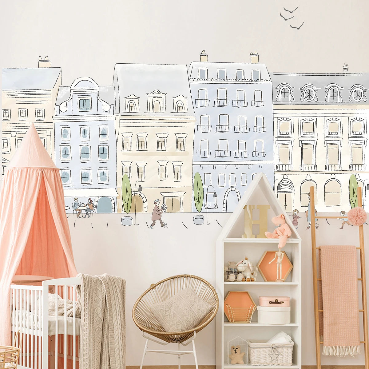 1Pc Cartoon City Street Pedestrian House Wall Stickers Home Decor Accessories Living Room Decoration Kids Room Wall Decals-HomeDecorDecals_com