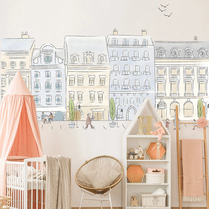 1Pc Cartoon City Street Pedestrian House Wall Stickers Home Decor Accessories Living Room Decoration Kids Room Wall Decals-HomeDecorDecals_com