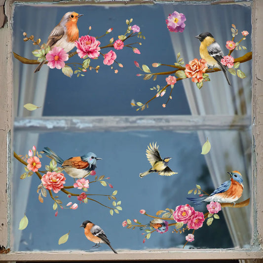 Spring Summer Flowers Birds Series Window Decoration Stickers Pvc Room Decoration Electrostatic Glass Shading Stickers-HomeDecorDecals_com