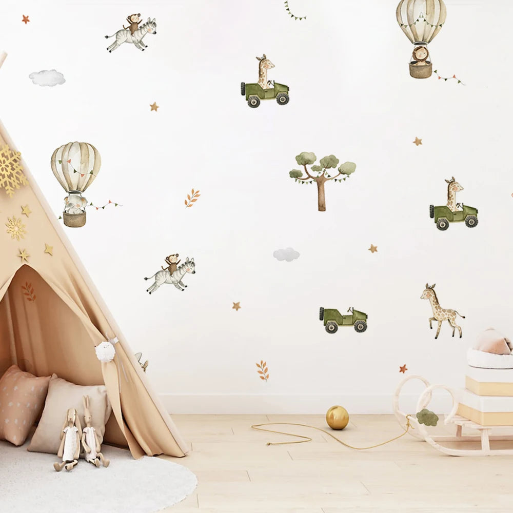 Lovely Animal Balloon Elephant Lion Giraffe Wall Stickers Nursery Home Decoration for Kids Room Baby Boys Bedroom Interior Decor-HomeDecorDecals_com