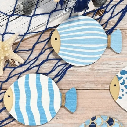 Wooden Ocean Fish Wall Hanging Ornaments | Home Decor design details by HomeDecorDecals.