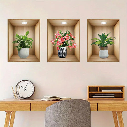 3PCS Watercolor Potted Flower Wall Stickers-HomeDecorDecals_com