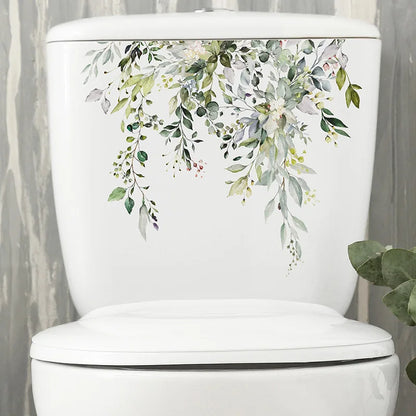 Green Plant Leaves Bathroom Toilet Sticker WC Closestool Wall Sticker Self Adhesive Mural Beautify Flower Home Decoration Decals-HomeDecorDecals_com