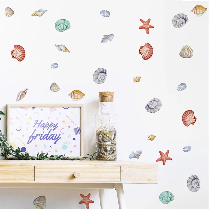 1X Beautiful Shell DIY Wall Stickers for Bathroom Decor Kids Removable Decals PVC Showcase Window Glass Tile Door Posters Mural-HomeDecorDecals_com