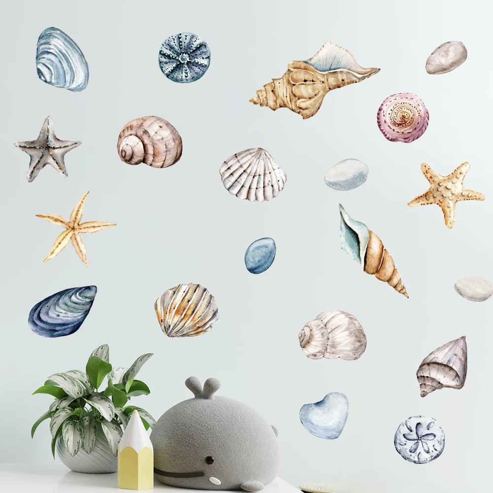 1X Beautiful Shell DIY Wall Stickers for Bathroom Decor Kids Removable Decals PVC Showcase Window Glass Tile Door Posters Mural-HomeDecorDecals_com