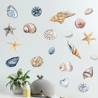 1X Beautiful Shell DIY Wall Stickers for Bathroom Decor Kids Removable Decals PVC Showcase Window Glass Tile Door Posters Mural-HomeDecorDecals_com