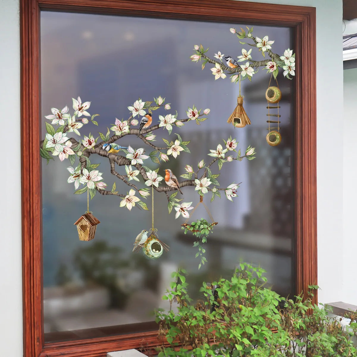Birds on Flower Branch Window Wall Decal | Room Decor design details by HomeDecorDecals.