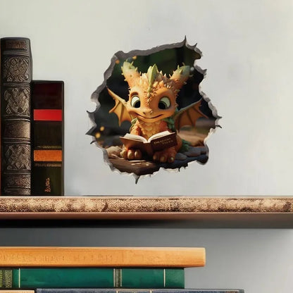 Dragon Parent and Child Reading in Wall Hole Decal | Home Decor design details by HomeDecorDecals.