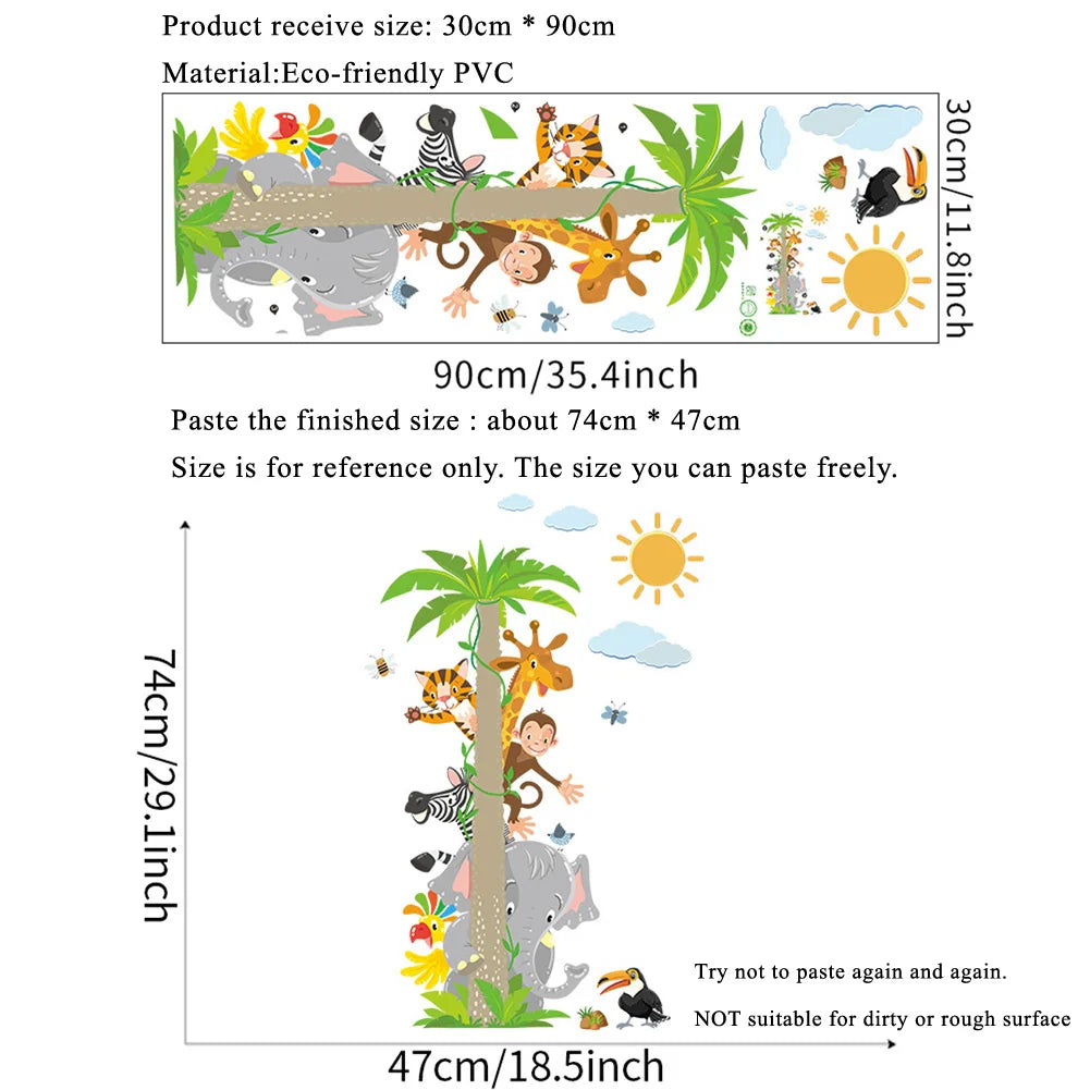 Animals Coconut Tree Wall Sticker Living Room For Kids Room Home Decoration Mural Bedroom Wallpaper Removable Cartoon Stickers-HomeDecorDecals_com