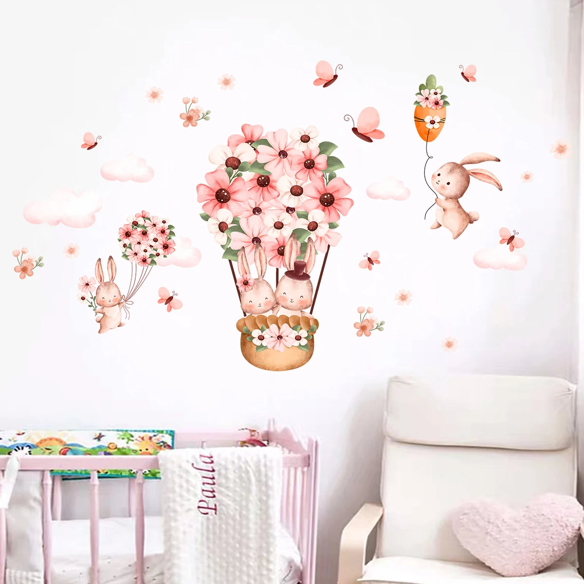 Cute Rabbit And Balloon Wall Decal for Kids-HomeDecorDecals_com