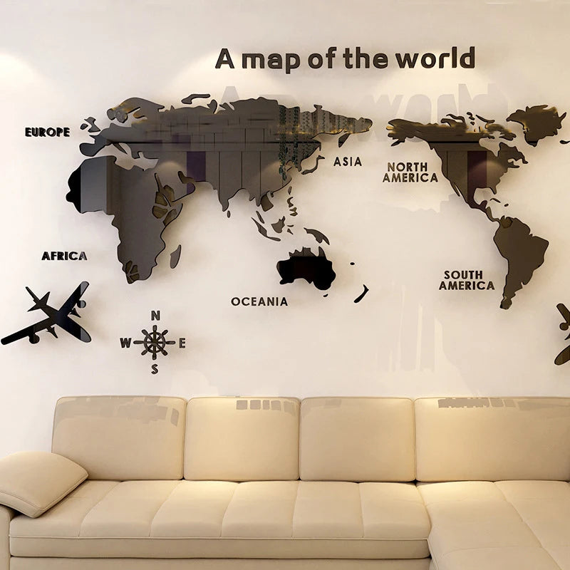 World Map Wall 3D Acrylic Wall Stickers Three-dimensional Mirror Stickers Bedroom Office Background Wall Decoration Stickers-HomeDecorDecals_com