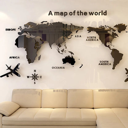 World Map Wall 3D Acrylic Wall Stickers Three-dimensional Mirror Stickers Bedroom Office Background Wall Decoration Stickers-HomeDecorDecals_com