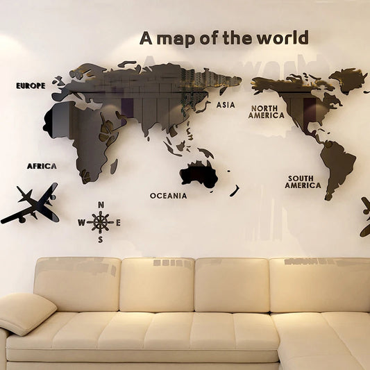 3D Acrylic World Map Wall Decal | Home Decor removable peel and stick wall decal by HomeDecorDecals.