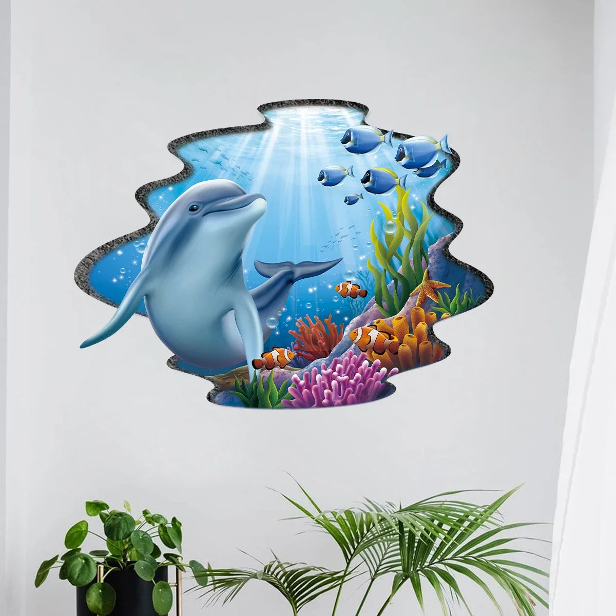 Cartoon Watercolour Marine Animal Dolphin Wall Stickers for Door Kids Room Wall Art Living Room Decoration for Bedroom Bathroom-HomeDecorDecals_com