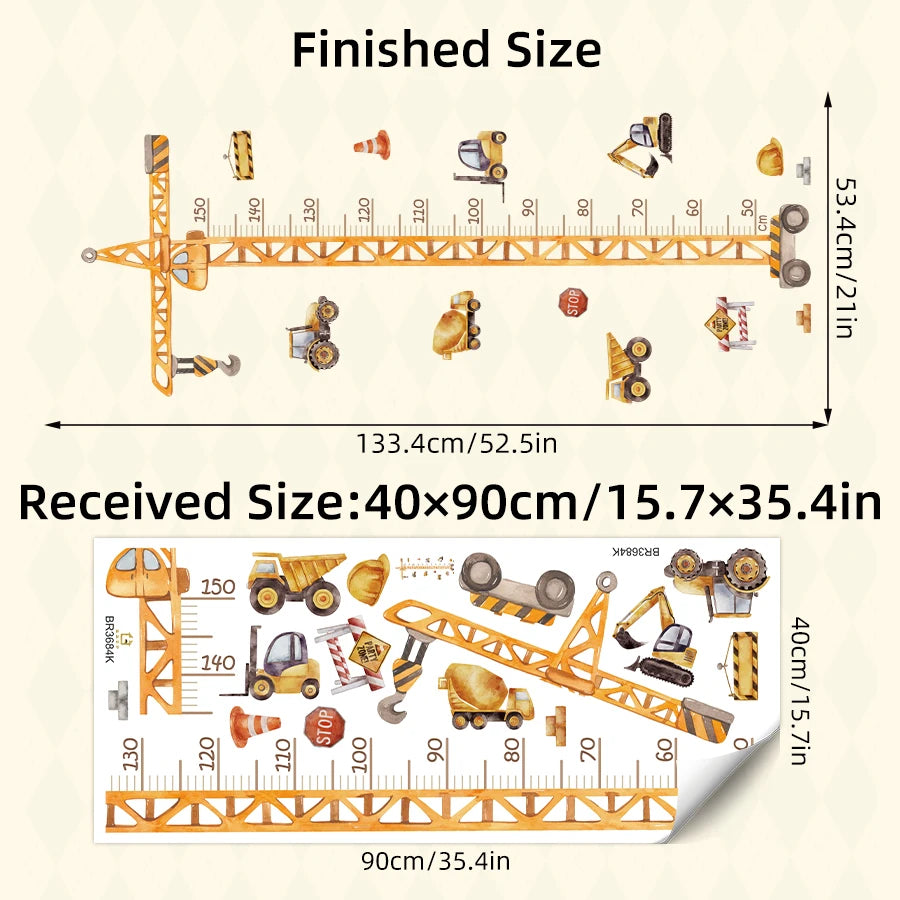 Cartoon Crane Construction Height Chart Wall Decal For Kids-HomeDecorDecals_com